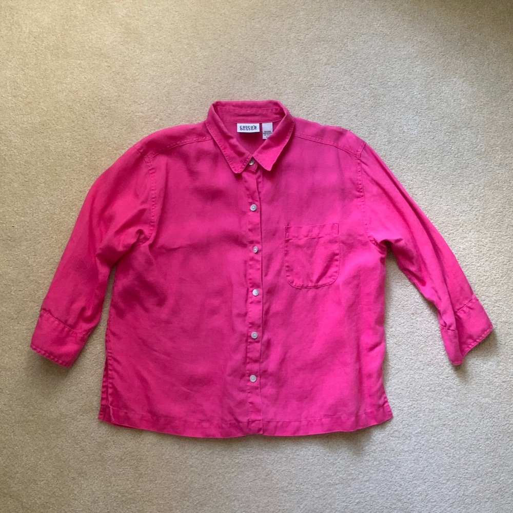 Chico’s 100% Linen Pink Shirt 3/4 Sleeve Womens Size 1